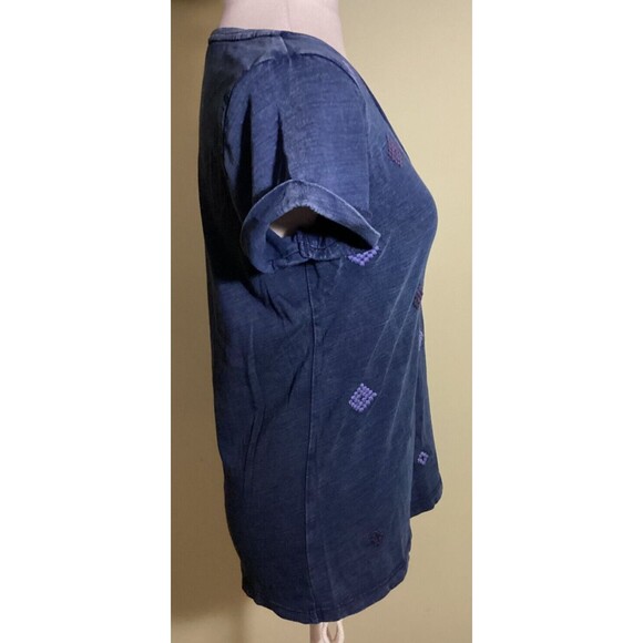 Lucky Brand Women's Size M Blue Embroidered Diamond Short Sleeve Blouse - Picture 6 of 7